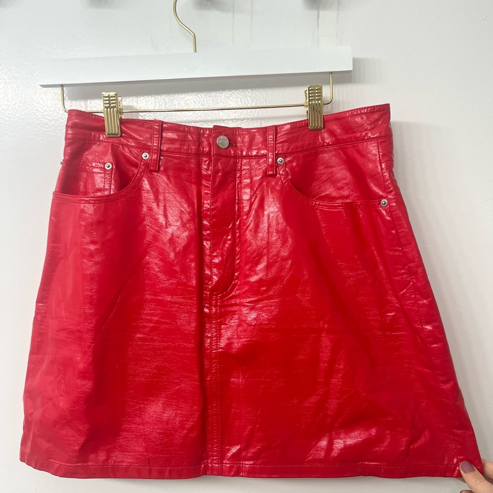 Calvin Klein Red Faux Leather Miniskirt